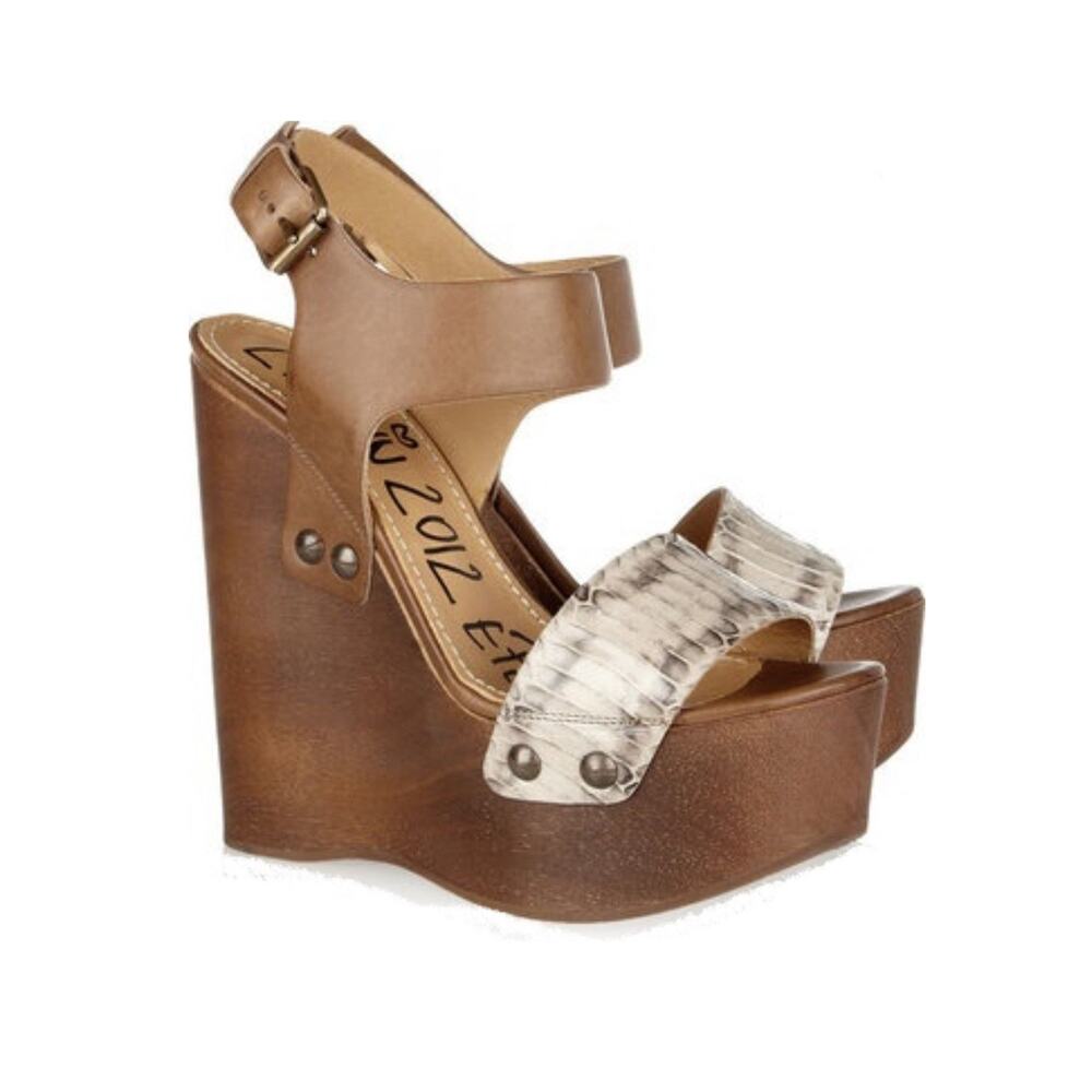 Lanvin 2012 Été Wooden Platform Wedge Sandals EU 39 Watersnake & Leather Straps